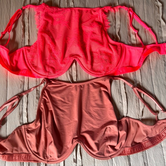 2 VICTORIAS SECRETS VERY SEXY HIGH NECK BRAS, DUSTY ROSE & NEON PINK 34DD - Picture 2 of 11